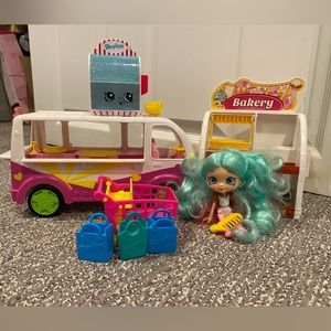 Shopkin Ice Cream Truck, shopping cart, 3 shopping bags, bakery and Shopkin Girl